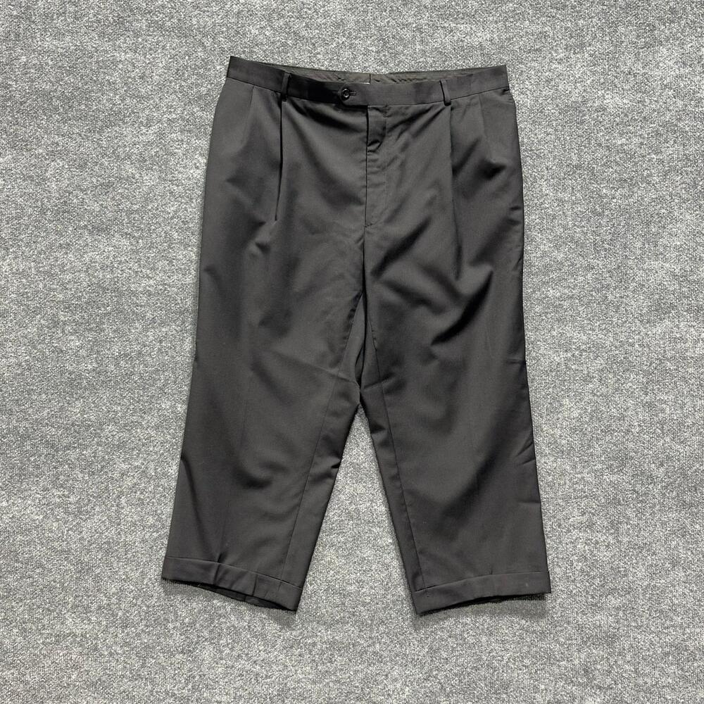 Pronto Uomo Dress Pants Mens 39x23.5 Black Wool Pleated Cuffed Classic Fit